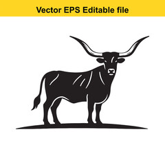 Longhorn cattle vector silhouetted 