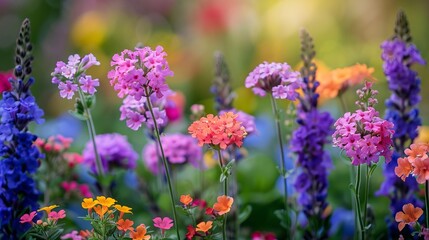 Naklejka premium Vibrant Summer Garden Flowers Blooming in Colorful Display A Stunning Close Up of Multicolored Blossoms