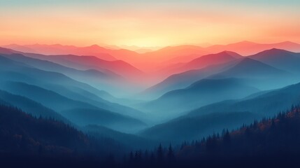 Obraz premium Majestic Sunset over Misty Mountains: A Breathtaking Panorama