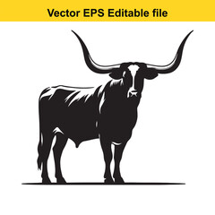 Longhorn cattle vector silhouetted 