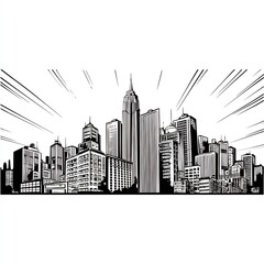 comic book city skyline dramatic silhouette design