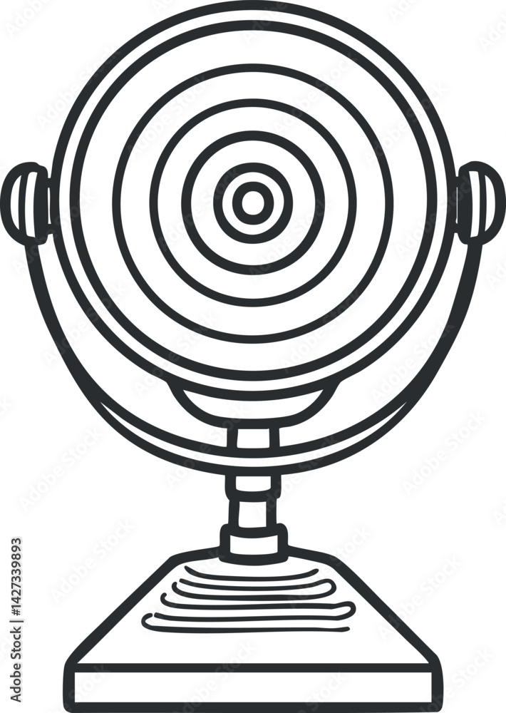 Poster a minimalist line drawing of a circular design on a stand showcasing geometric patterns.