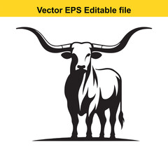 Longhorn cattle vector silhouetted 