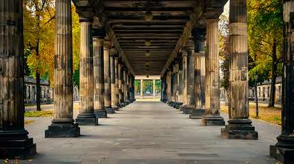 Obraz premium Ancient Columns Archway in Park Autumn Colors