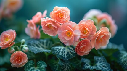Delicate Coral Begonia Blooms A Close Up View of Exquisite Flowers