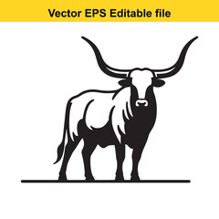 Longhorn cattle vector silhouetted 