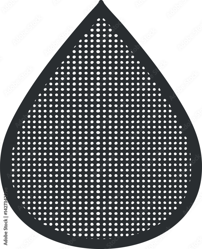 Aufkleber a black teardrop-shaped perforated filter design with a patterned texture and modern aesthetic.