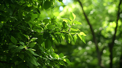 Obraz premium Green Lush Forest Leaves In Sunlight
