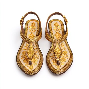 eid sandals golden khussa traditional footwear isolated