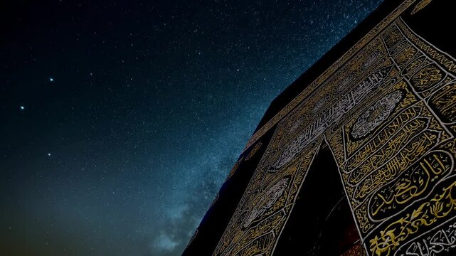 kaaba and sky stars, time lapse