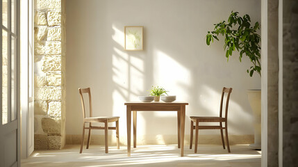Fototapeta premium Rustic Dining Room With Sunlight And Plants