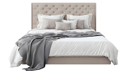 Neutral Toned Bed with Decorative Pillows – Luxury Home Decor Scene
