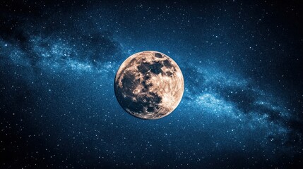 Fototapeta premium Full moon, Milky Way, night sky, space, cosmic, background, celestial, astronomy, wallpaper, design