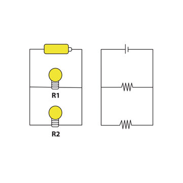 Electronic circuit symbols. Parallel circuit connection, Vector illustration isolated on white