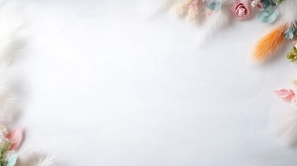 Floral Arrangement Dried Flowers Soft Pastel Style High-Resolution Wide Shot Soft Textures Elegant Design White Background Soft Pink Tones Ideal for Wedding Invitations