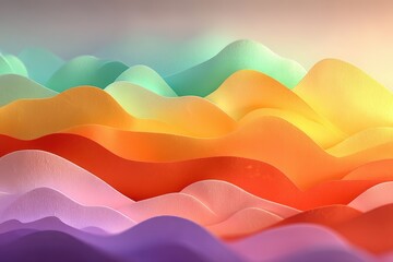 Fototapeta premium Abstract wavy layers, colorful pastel paper art forming landscape view