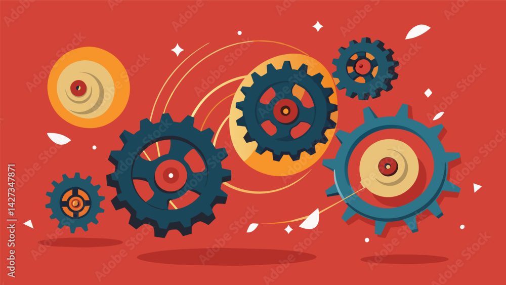 Aufkleber a set of gears spinning frantically depicting the fastpaced and often overwhelming nature of the stu
