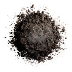 Pile of soil, dirt scattered isolated on white background and texture, top view --v 7.0