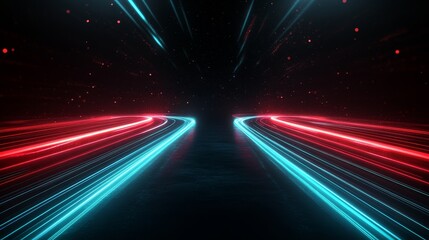 Obraz premium Abstract Glowing Red and Cyan Frequency Waves on Dark Background
