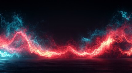 Obraz premium Abstract Glowing Red and Cyan Waves of Particles on Dark Background