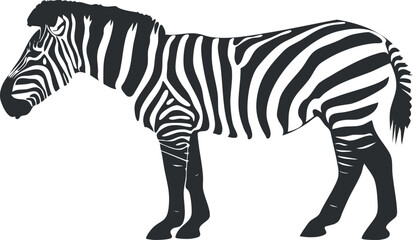 A detailed silhouette illustration of a zebra showcasing its iconic black and white stripes.