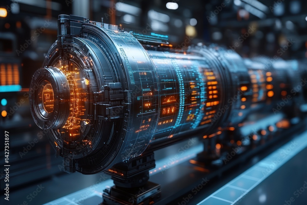 Poster futuristic pipeline with interactive displays