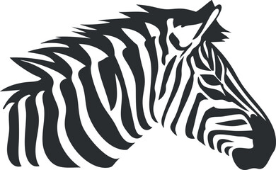 Stylized illustration of a zebra head featuring distinct black and white stripes.