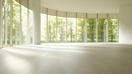 Fototapeta premium Modern Empty Room With Large Windows And Tree View