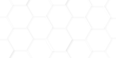 Minimal white hexagonal hexagon modern technology creative emboss light honeycomb polygonal web. abstract geometric science and mosaic tile with template texture background.	