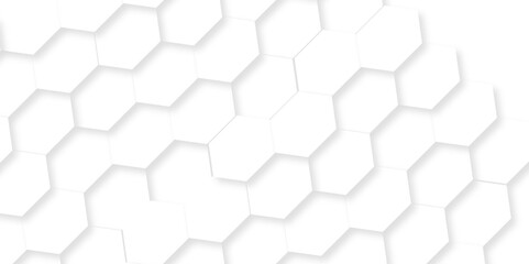 Naklejka premium Minimal white hexagonal hexagon modern technology creative emboss light honeycomb polygonal web. abstract geometric science and mosaic tile with template texture background. 
