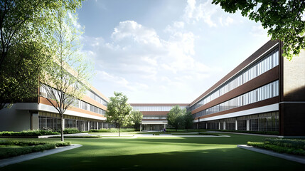 Modern School Campus Courtyard With Lush Landscaping