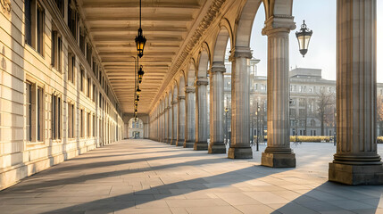 Naklejka premium European Architecture Walkway Under Arched Columns