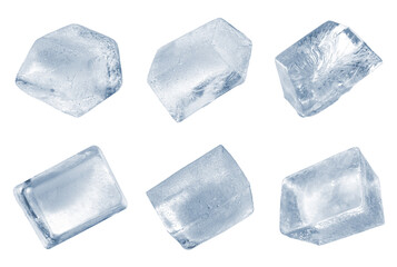 Obraz premium Clear ice cubes on white background, set