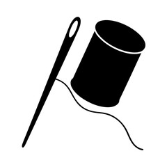 Stylized Black and White Illustration of a Needle, Thread, and Spool