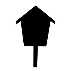 Minimalist black and white silhouette of a birdhouse against a white background