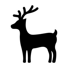 Simple black silhouette of a deer with antlers isolated on white background