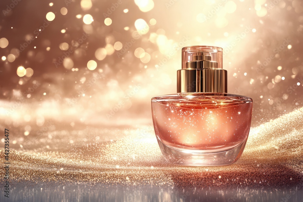 Aufkleber golden liquid captures the light in an elegant bottle resting on shimmering fabric in a luxurious se