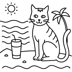 sunset beach cat food vector