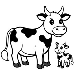 A cow and her baby   vector art  illustration