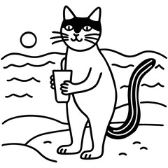 cat meal on beach vector design