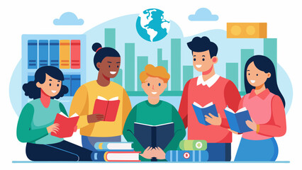 A group of international students gather in the campus library for a financial literacy workshop eager to learn how to manage their money in a new. Vector illustration