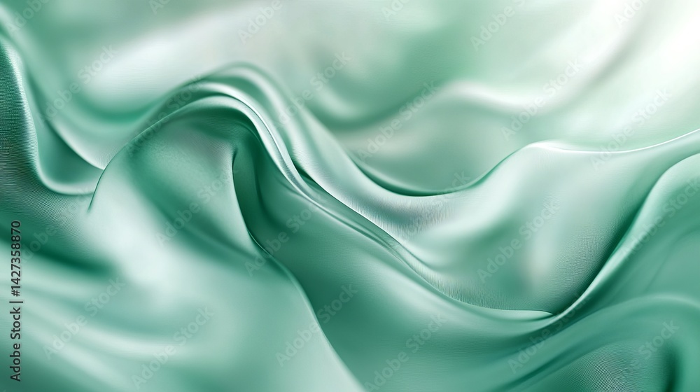 Poster abstract teal silk drape elegant flowing fabric texture background soft green wave design smooth shi