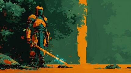 Character concept of a warrior with roots growing out of their armor their sword glowing with life energy symbolizing natures power in battle