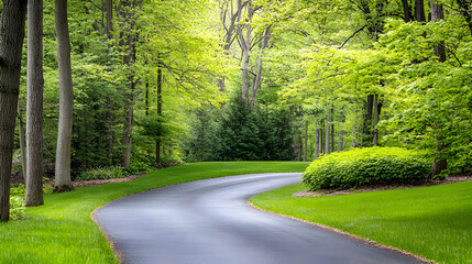 Obraz premium Scenic Winding Road Through Lush Green Forest