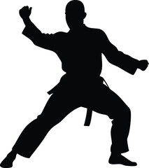 Karate player silhouette isolated on white background