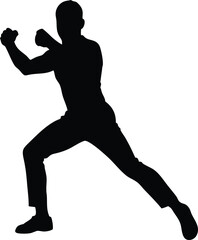 Kickboxing player silhouette isolated on white background