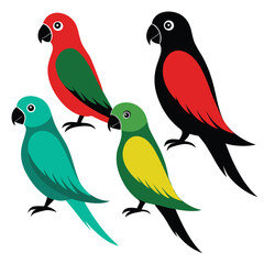 Conure birds set isolated shilhotee vector on white background