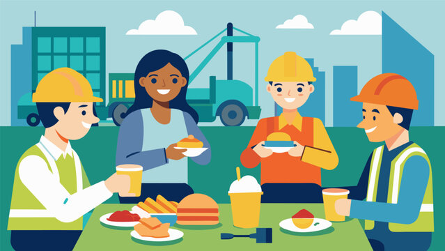 The lunch break provides a brief respite for the workers who use this time to rejuvenate and connect with their colleagues before returning to the. Vector illustration