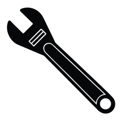 isolated Black vector adjustable wrench WIith White Background