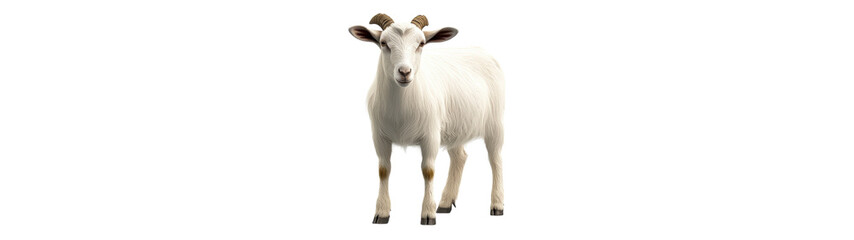 Fototapeta premium A serene white goat standing in a grassy field.